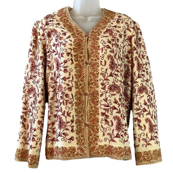 Vintage 1970’s Suffering Moses Hand Embroidered Wool Kashmir Jacket Size Large - Picture 1 of 9